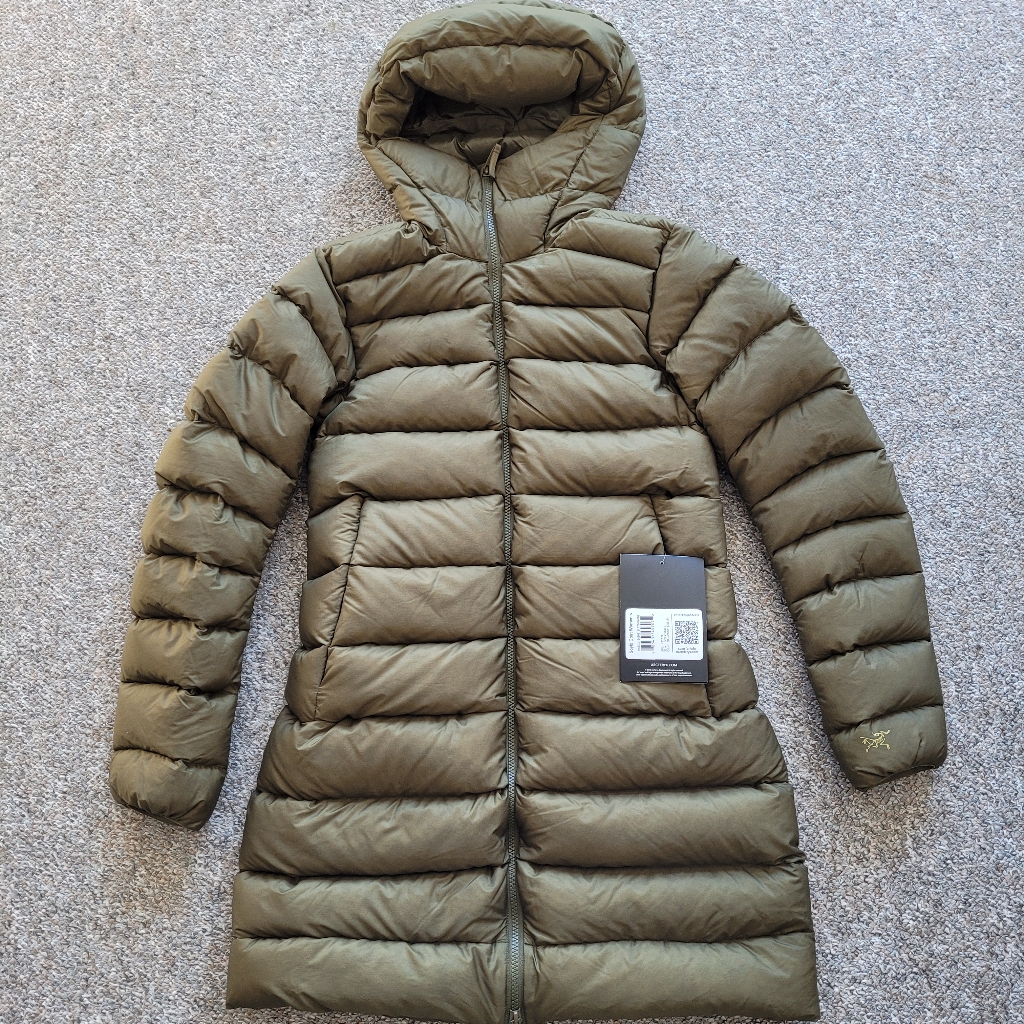 Arc'teryx Women's Olive Green Long Down Puffer Coat With Hood